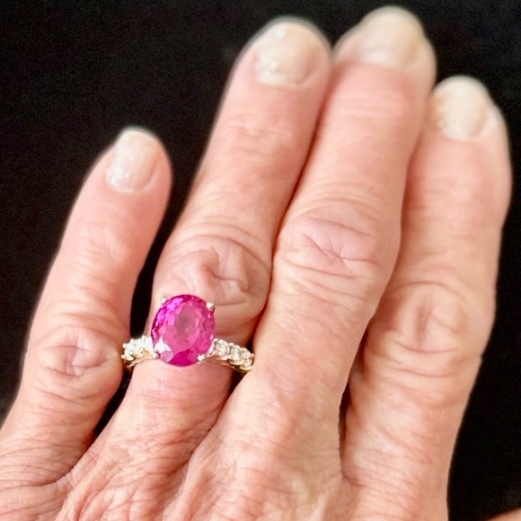 24 hour SALE!!!🩷6 carat lab grown pink sapphire diamond set in 14K Yellow Gold🌟 - Picture 6 of 6